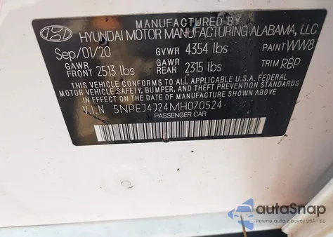 2021 Hyundai Sonata Sel Plus from USA, damaged, VIN 5NPEJ4J24MH070524
